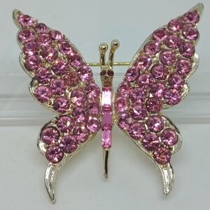 * Vintage Pell Pink Rhinestones Butterfly Pin Brooch